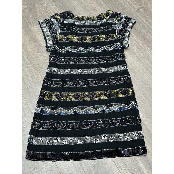French Connection Women's Black Scoop Neck Beaded & Sequined Shift Dress Size 2 - Picture 5 of 15